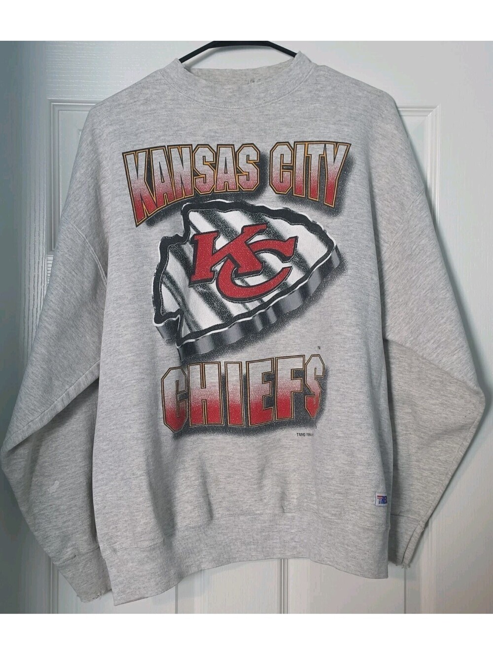 Vintage Kansas City Chiefs Spellout Sweatshirt XL Womens Distressed 3D 1994 Rare